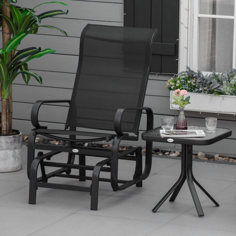 Outsunny Outdoor Gliding Rocking Chair with Sturdy Metal Frame Garden Comfortable Swing Chair for Patio, Garden and Poolside, Black