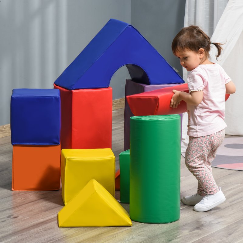 HOMCOM 11-Piece Soft Play Equipment for Toddlers, Soft Play Set Kids, Foam Blocks, Toys for Climb and Crawl, Indoor Activity Play Set Playground, for 1-3 Years, Multicoloured