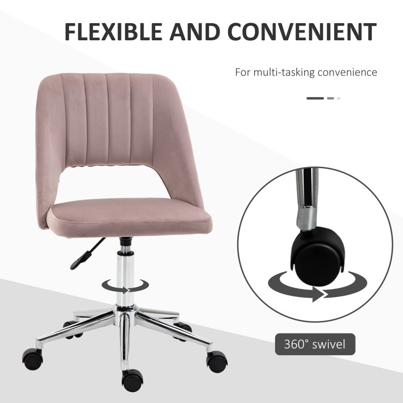 Vinsetto Mid Back Office Chair, Velvet Fabric Swivel Scallop Shape Computer Desk Chair for Home Study Bedroom, Pink