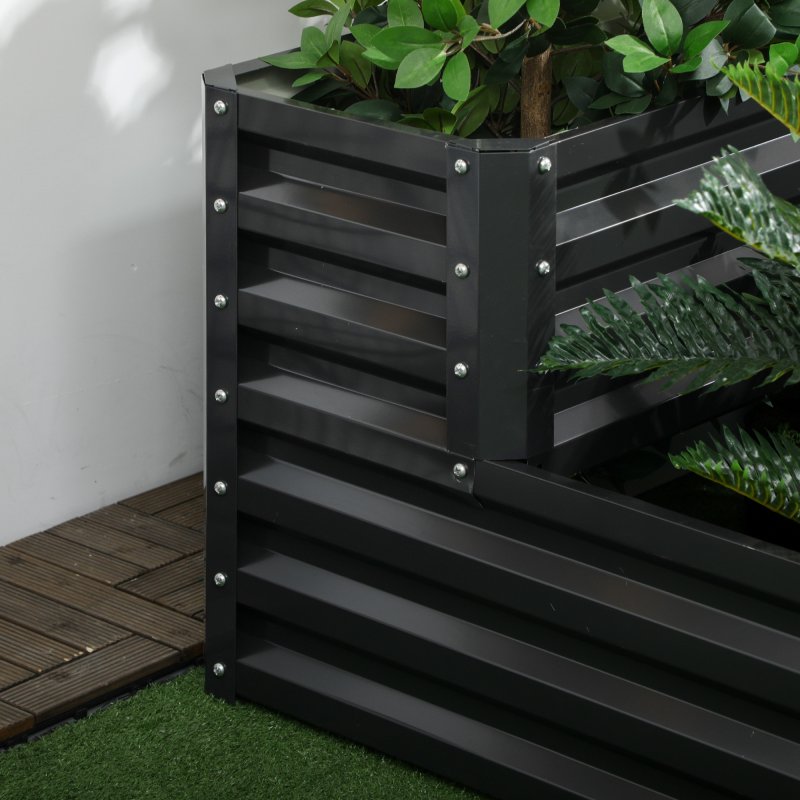 Outsunny 2 Tier Galvanised Raised Garden Bed, Outdoor Steel Planter Box with Open Bottom for Vegetables, Flowers and Herbs, 120 x 101 x 58 cm, Dark Grey