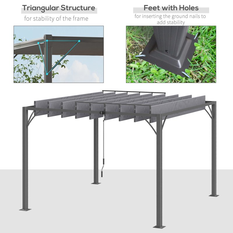 Outsunny 3 x 3(m) Outdoor Louvered Pergola with Adjustable Roof, AluminIum Patio Gazebo Canopy with Ground Stakes for Patio, Lawn, Garden, Grey