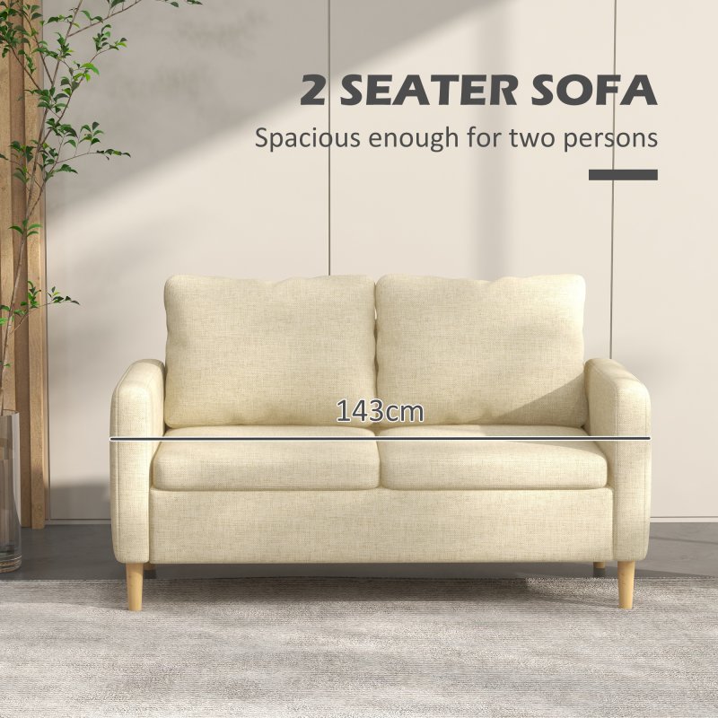 HOMCOM Two Seater Sofa for Living Room, Modern Fabric Couch with Wood Legs and 2 Pockets for Bedroom and Home Office