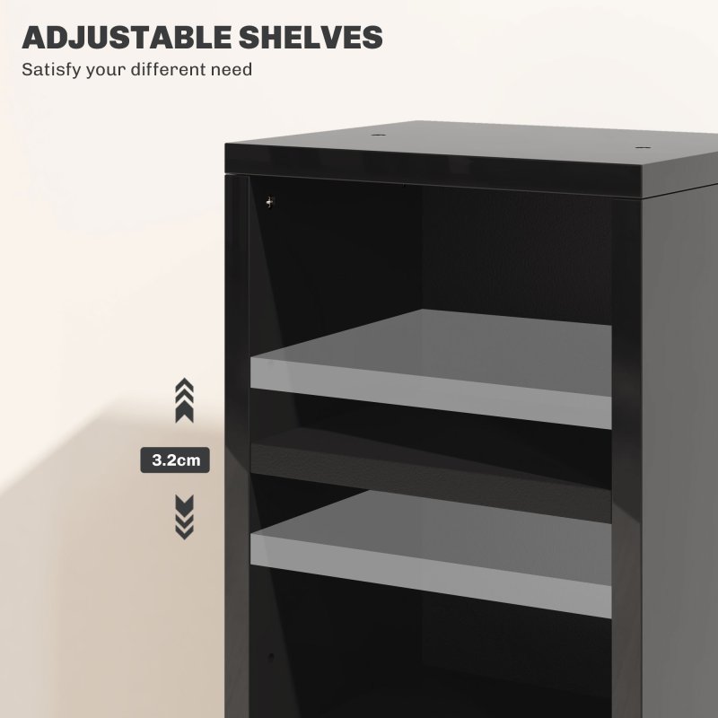 HOMCOM 204 CD Media Display Shelf Unit Set of 2 Blu-Ray Tower Rack w/ Adjustable Shelves Bookcase Storage Organiser, High Gloss Black