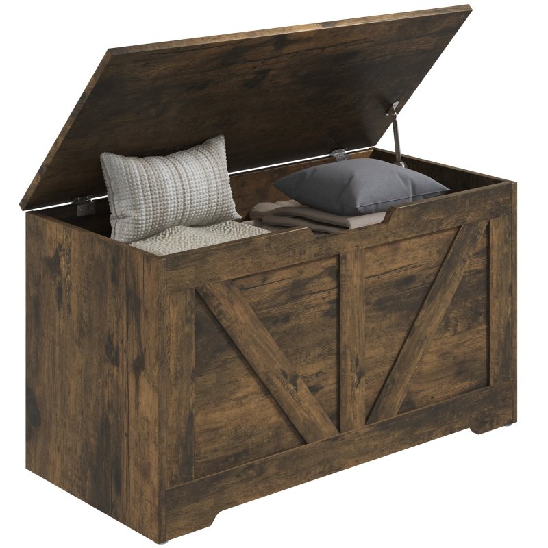 HOMCOM 100L Storage Chest, Storage Trunk with 2 Safety Hinges and U-shaped Cut-out Pull, Organiser Box for Living Room, Entryway, 80 x 40 x 45 cm, Rustic Brown