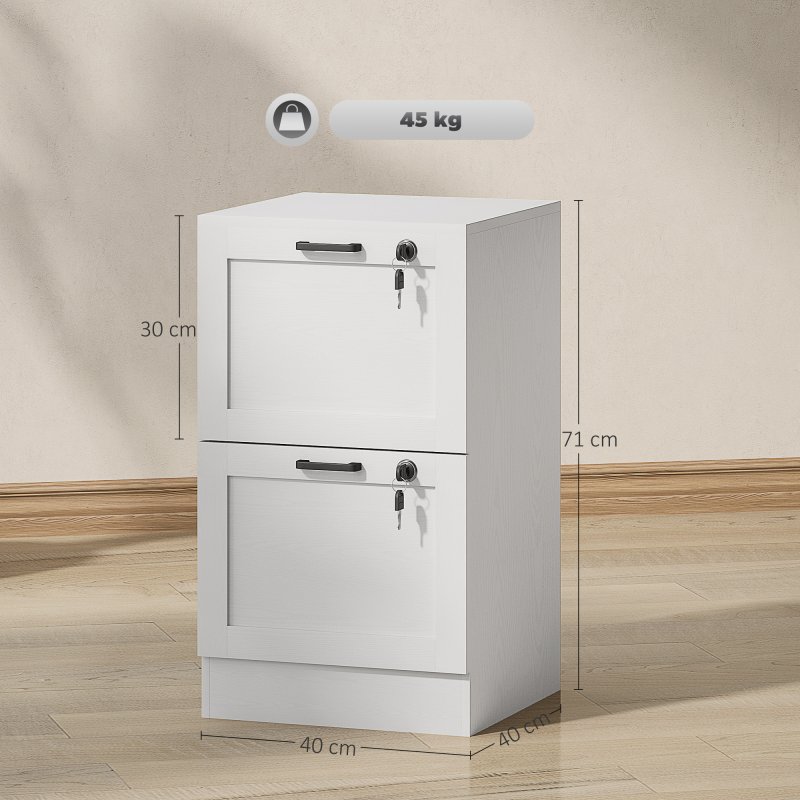 HOMCOM 2-Drawer Filing Cabinet, Lockable File Cabinet for A4, Letter, Office Storage Drawers with Lock for Home Office, 40 x 40 x 71 cm, White