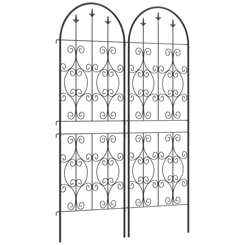 Outsunny Set of 2 Metal Garden Trellis, Decorative Trellis Panels for Climbing Outdoor Plants, Vegetables, Vines, Flowers, 150 x 50 cm, Scrollwork Design