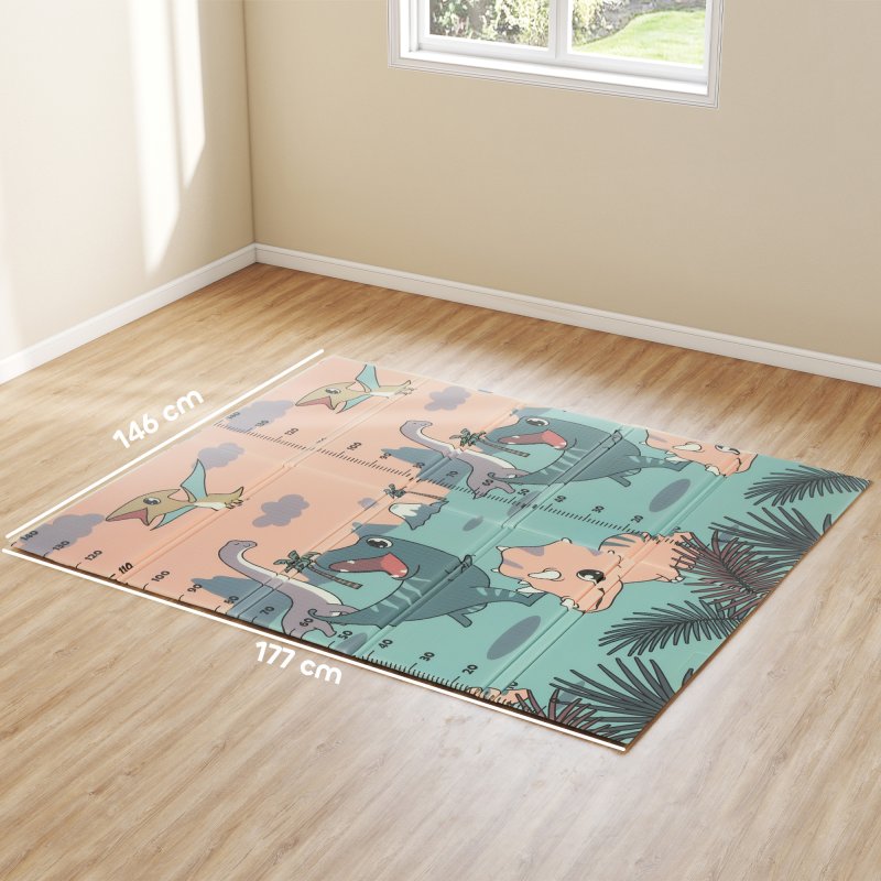 AIYAPLAY Baby Play Mat Double Sided, Foldable & Reversible Activity Playmat, Waterproof Kids Foam Crawling Mat for Outdoor Indoor Playtime Picnics, 177 x 146 x 1.5cm, Dinosaur Theme