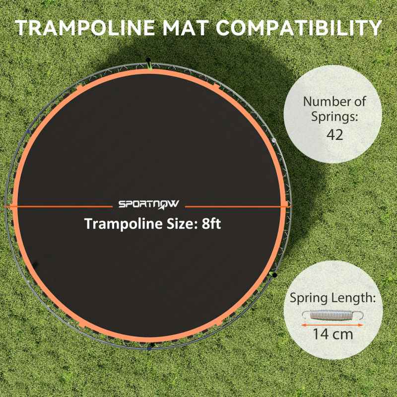 SPORTNOW Trampoline Replacement Mat with Eight Rows of Stitching, Spring Pull Tool, 42 V-Hooks, for 8ft Trampoline, Using 14cm Springs, Trampoline Jumping Mat, Orange