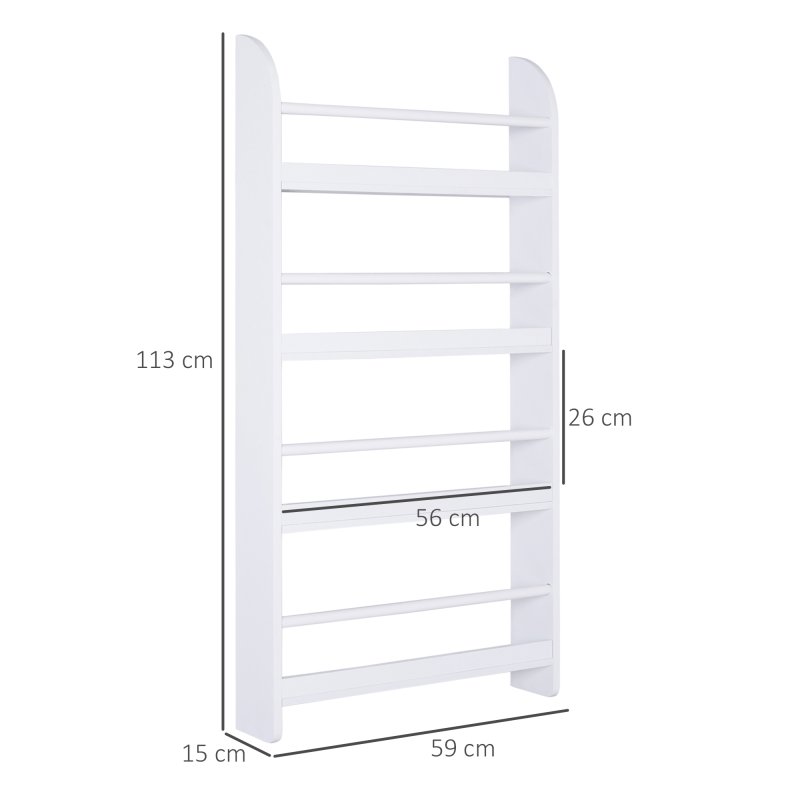 HOMCOM Hanging Wall File Holder, 4 Tier Desk Tidy Organiser, Paper Document Magazine Storage Rack with Wooden Baffles for Office Home, Accessories Supplies, White