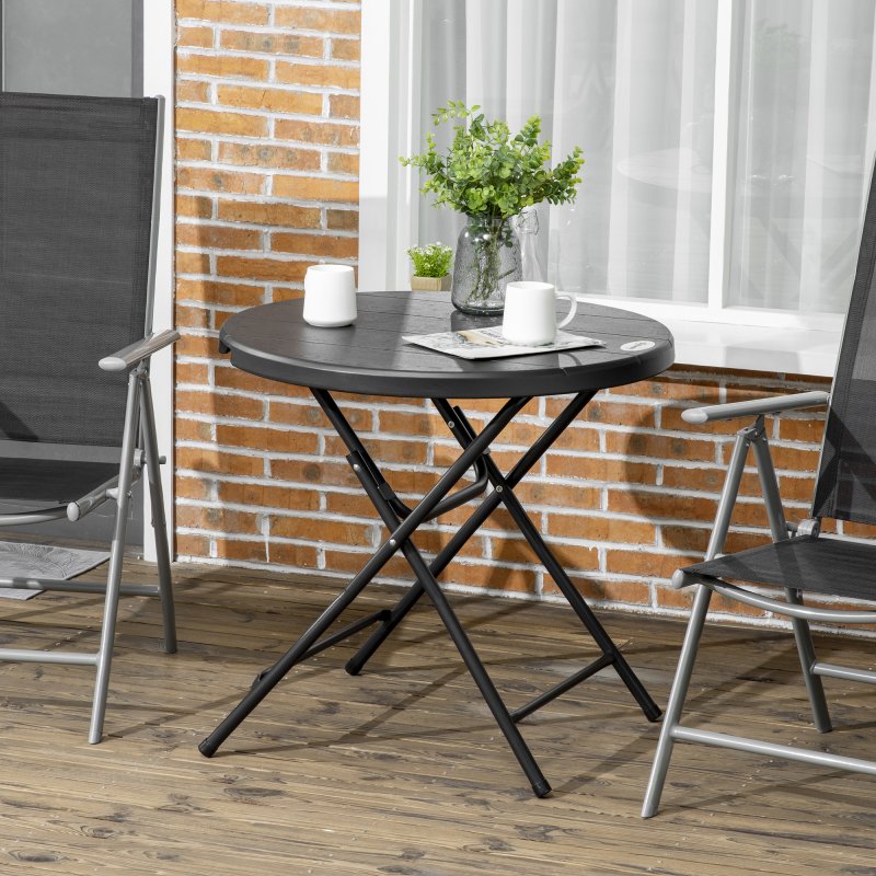 Outsunny Foldable Garden Dining Table, Round Outdoor Table with HDPE Tabletop and Steel Frame for Patio and Garden, Dark Grey