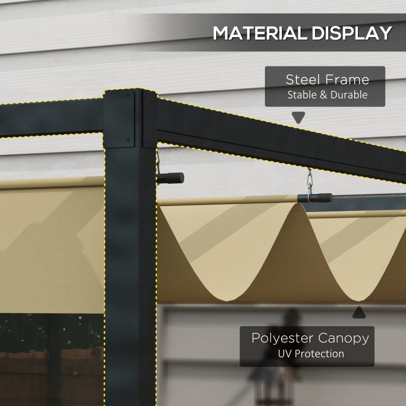 Outsunny 3 x 2m Metal Outdoor Pergola with Retractable Roof, Outdoor Gazebo Canopy Shelter with Drainage Holes for Garden, Patio, Lawn, Khaki