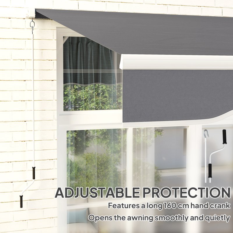 Outsunny 2.5m x 2m Retractable Awning, DIY Garden Awning Canopy, Anti-UV Sun Shade Shelter with Aluminium Frame and Crank Handle, Dark Grey