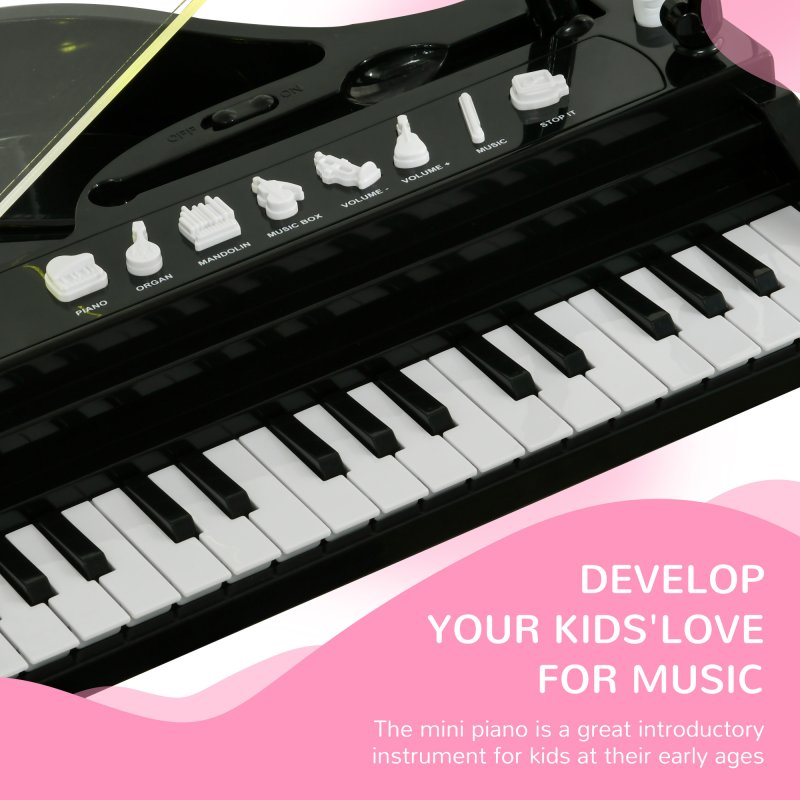 AIYAPLAY 32 Keys Kids Piano Keyboard with Stool, Lights, Microphone, Multiple Sounds, Removable Legs, Electronic Musical Instrument for Boys Girls, Black