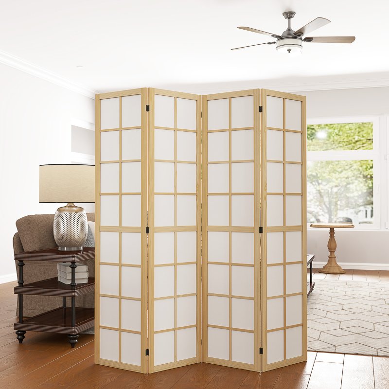 HOMCOM 4 Panel Folding Room Divider, Freestanding Privacy Screen, Indoor Room Partition for Living Room, Bedroom and Office, 160 x 170cm