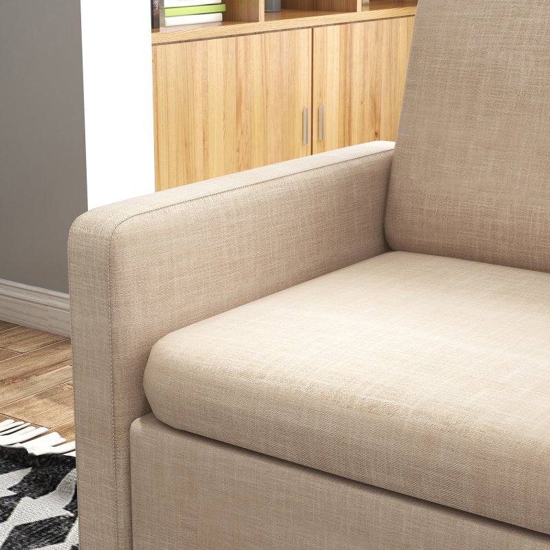 HOMCOM One Seater Sofa for Living Room, Modern Fabric Armchair with Wood Legs and 2 Pockets, Accent Chair for Bedroom and Home Office