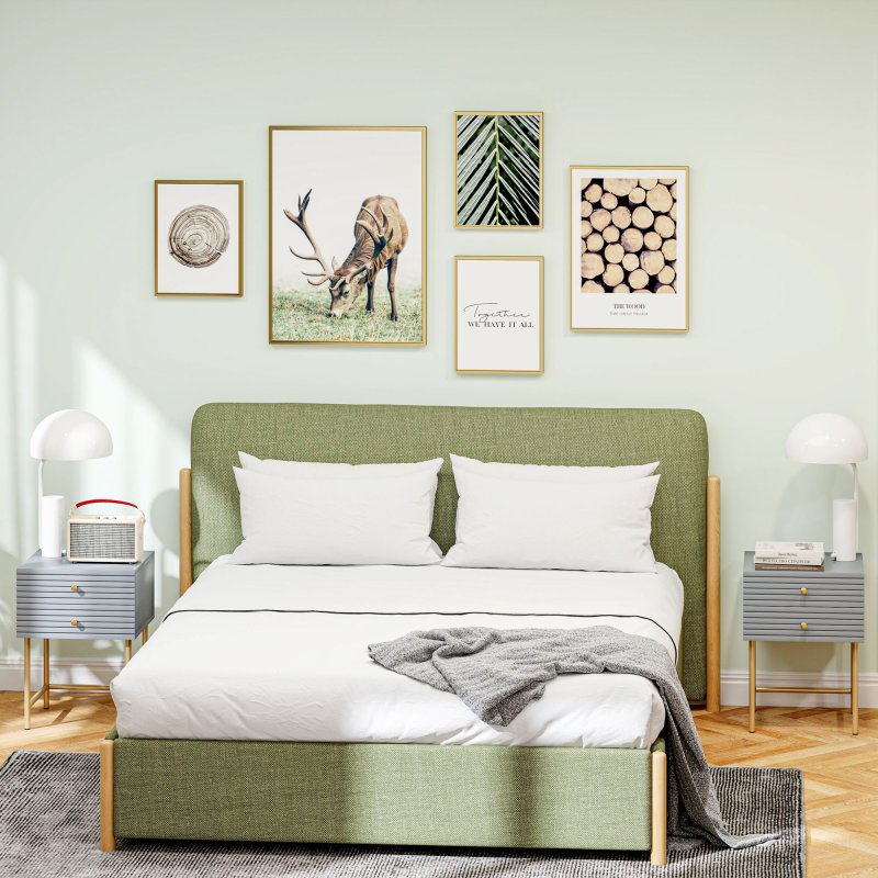 HOMCOM Bedside Tables Set of 2, Bedside Cabinet with 2 Drawers, Gold Steel Legs, Modern Side Table with Striped Panel for Bedroom, Living Room, Grey