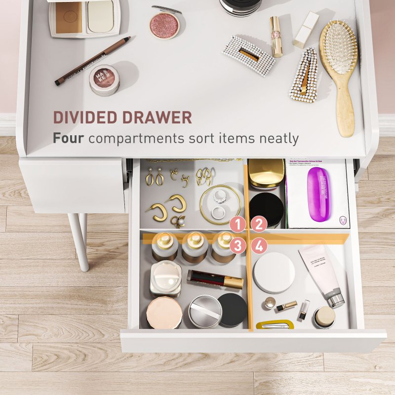 HOMCOM Dressing Table with Arched Mirror, Modern Makeup Desk with 3 Drawers, Small Vanity Table for Bedroom, Small Spaces, 60 x 42.5 x 131 cm, White