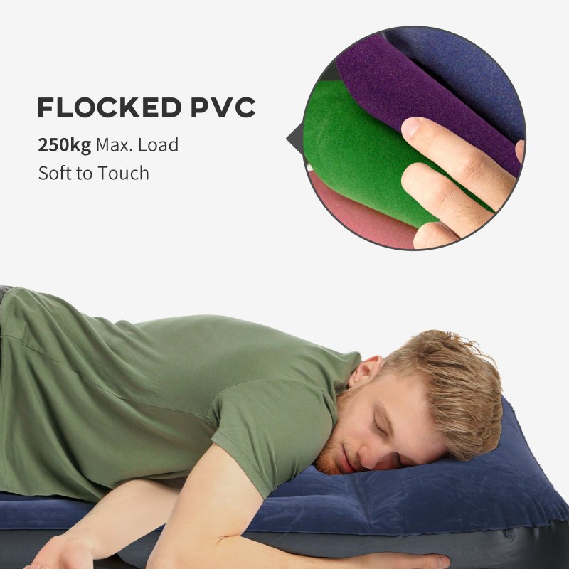 Outsunny King Size Bed with Built-in Electric Pump and Integrated Pillow, Inflatable Mattress with Carry Bag, Flocked Surface, Blow Up Airbed for Guest, Camping, Travel, 203 x 152 x 46cm