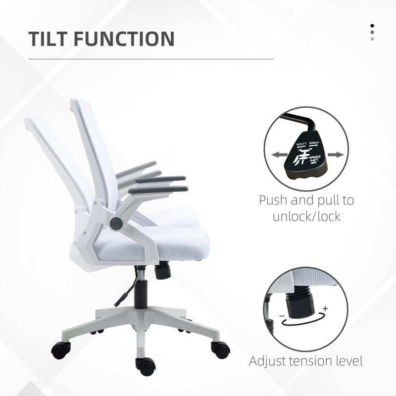 Vinsetto Mesh Office Chair, Desk Chair with Lumbar Support, Flip-up Armrest, Swivel Wheels, Adjustable Height, White