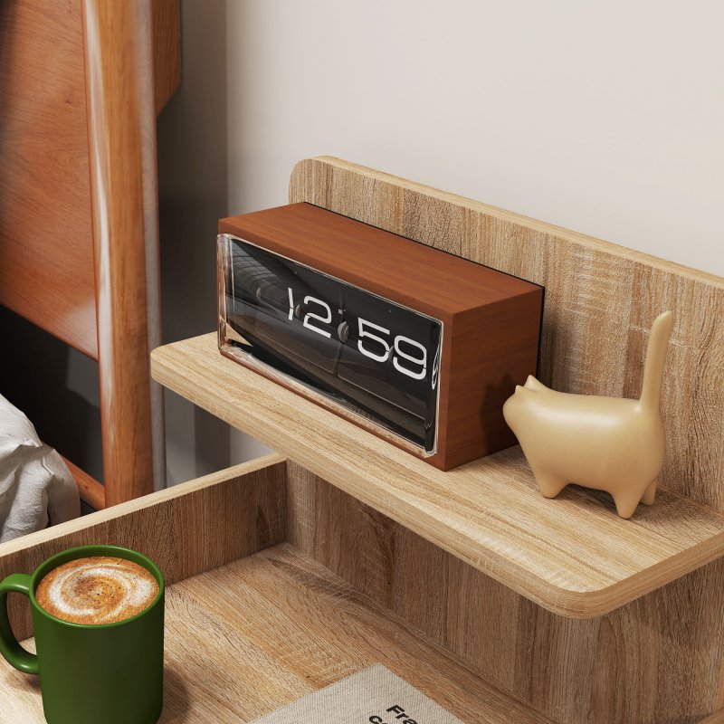 HOMCOM Bedside Table, Bedside Cabinet with Drawer, Modern Side Table with Shelf for Bedroom, Living Room, Natural Wood Effect