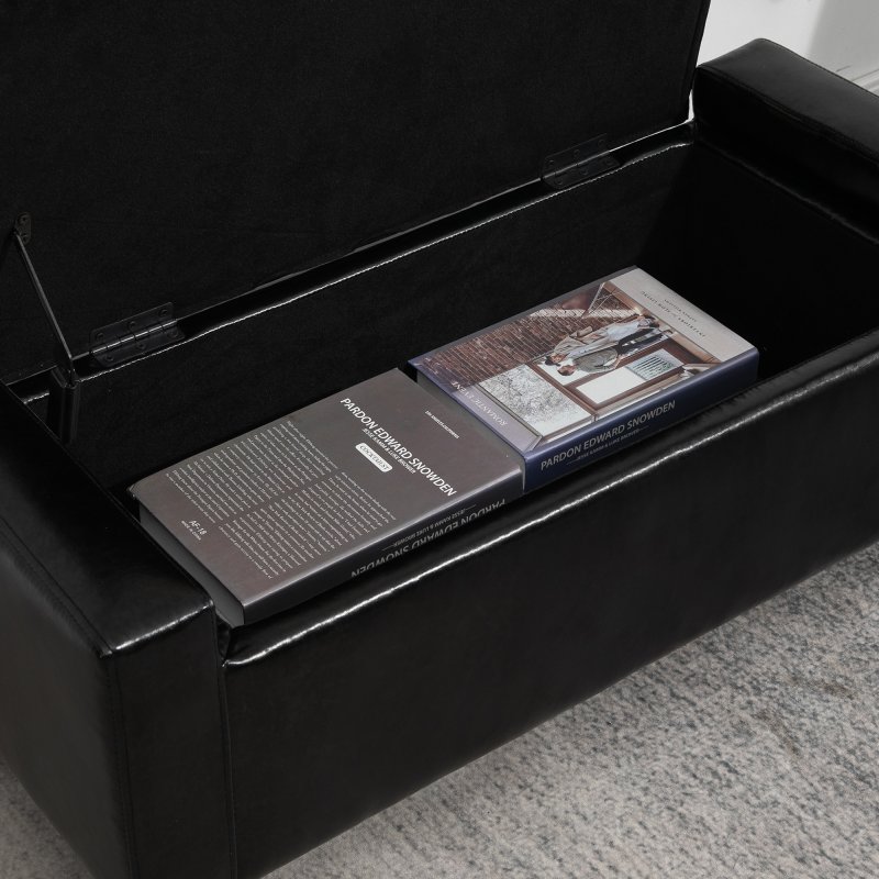 HOMCOM PU Leather Storage Ottoman Bench Storage Chest Tufted Ottoman Cube w/ Flipping Top 92L x 40W x 40H cm
