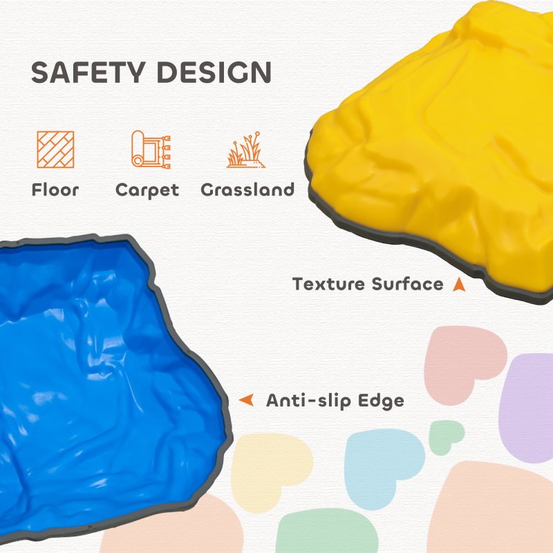 AIYAPLAY Balance Stepping Stones for Kids, 9-Piece River Stones with Non-Slip Bottom, Indoor Outdoor Sensory Obstacle Course for Ages 3-8 Years, Multicoloured