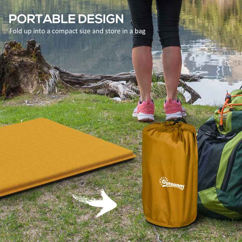 Outsunny Self-Inflating Camping Mat Sleeping Pad, 5cm Thick Single Air Mattress with Carry Bag for Hiking, Camping, Travel, 200 x 65 x 5cm, Khaki