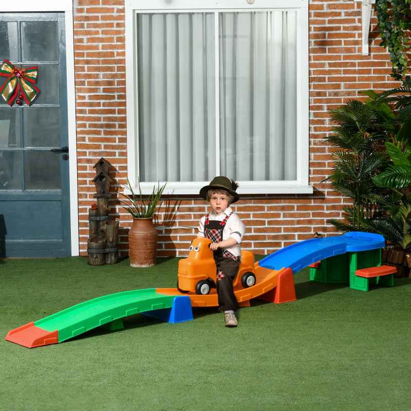 AIYAPLAY 3(m) Up and Down Rollercoaster for Kids, 4 Pieces Toddler Rollercoaster Ride-on with Non-Slip Steps, Sliding Car with Handles, Indoor Outdoor Play, for Ages 2-5 Years