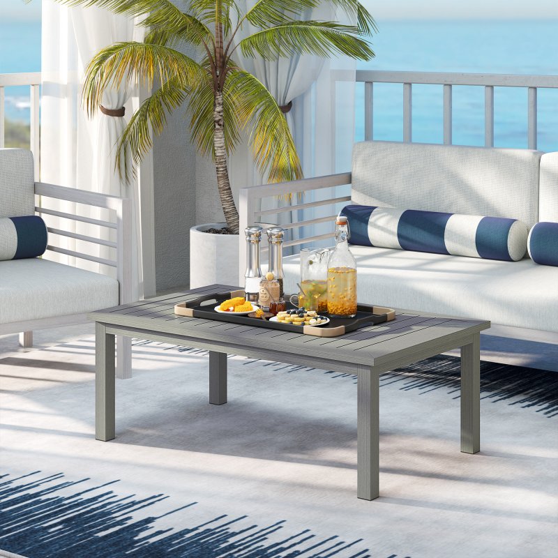 Outsunny Aluminium Outdoor Coffee Table, Rectangular Patio Side Table with Slat Tabletop for Indoor, Garden, Balcony, 100cm x 60 cm, Grey