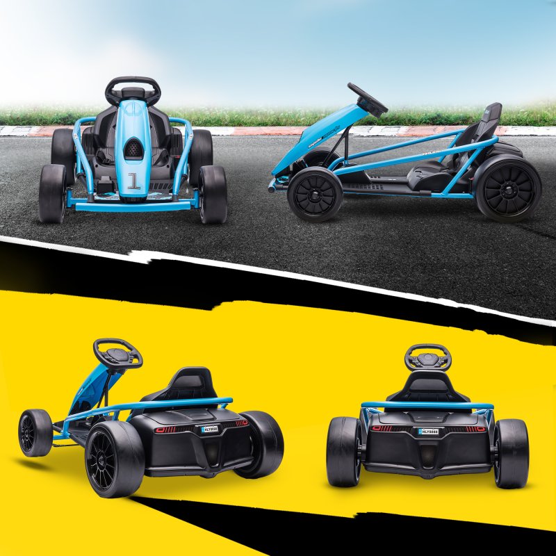 HOMCOM 24V Electric Go Kart for Kids, Drifting Ride-On Racing Go Kart with Slow Start, Music, Horn Honking and Safety Belt, for 8-12 Years Old, Blue