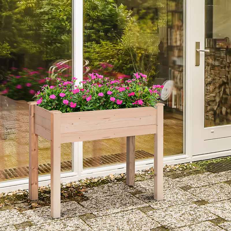 Outsunny Raised Bed for Garden, Wooden Elevated Planter Box with Bed Liner, for Flower Vegetable Herb, 86L x 46W x 76Hcm