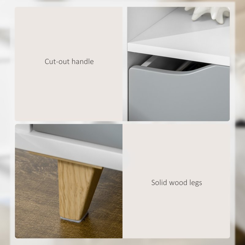 HOMCOM Bedside Table Nightstand with Drawer and Shelf, Side End Table with Wood Legs for Bedroom, White and Grey