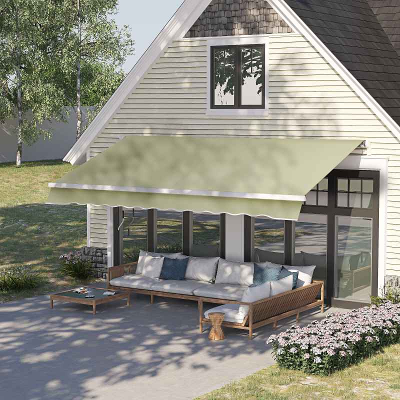 Outsunny 3m x 2.5m Garden Patio Manual Awning Canopy Sun Shade Shelter with Winding Handle Retractable Cream White