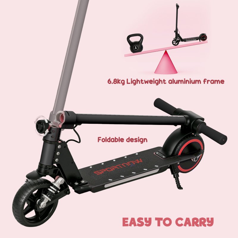 SPORTNOW Electric Scooter for Kids, Folding E Scooter for Age 6-14 with Dual Brakes, Up to 14 KM/H, Maximum Range 6 KM, 6.8kg Lightweight, Front Suspension, LED Colourful Lights, Black