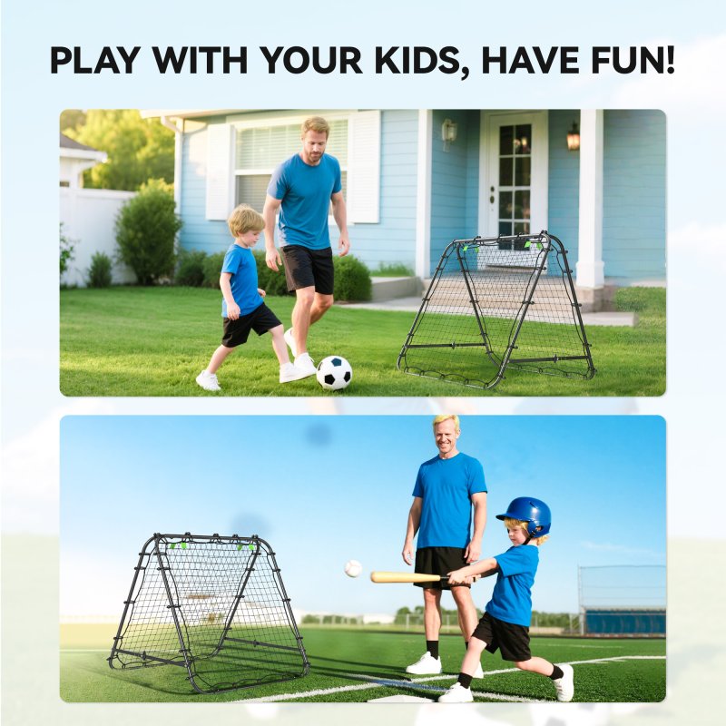 HOMCOM Double-Sided Football Rebounder Net, Football Rebound Net Target Goal with Five Adjustable Angles, Black