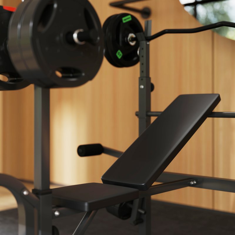 SPORTNOW Adjustable Weight Bench with Bench Press Rack, Leg Extension, Preacher Curl Bench and Lat Pull Down Machine for Home Gym, Incline or Flat Workout Bench for Strength Training Weight Lifting