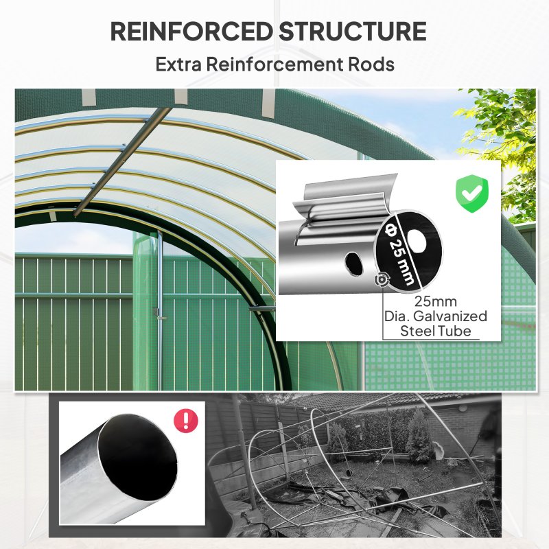 Outsunny 3 x 2(m) Walk-in Polytunnel Greenhouse with Upgraded Structure, 2 Hinged Doors, 6 Mesh Windows, Tunnel Warm House Tent with UV-resistant PE Cover, Green