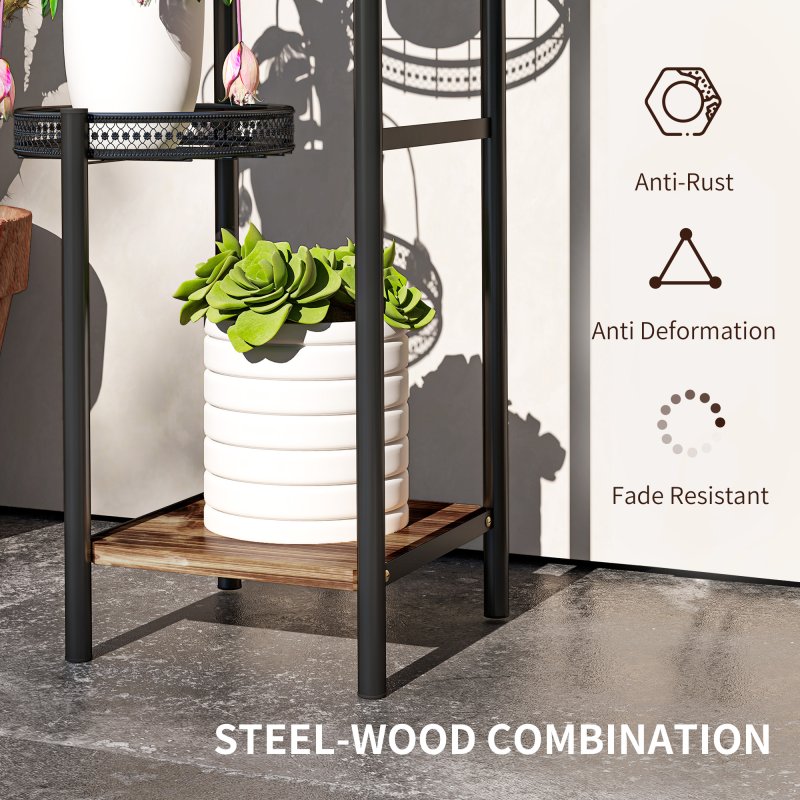 Outsunny 4 Tiered Plant Stand, Tall Metal Plant Shelf, Corner Plant Holder Display Rack for Living Room, Balcony, Garden, Patio