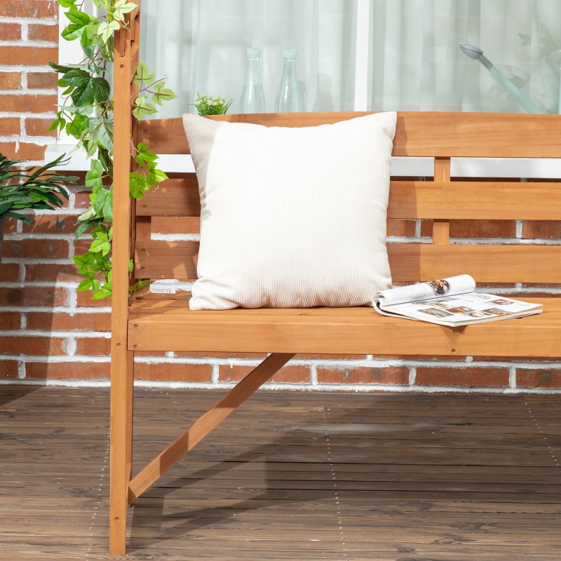Outsunny Garden Bench, Arch Pergola with Natural Wooden Garden Arbour with Seat for Vines/Climbing Plants for Outdoor Space, Brown