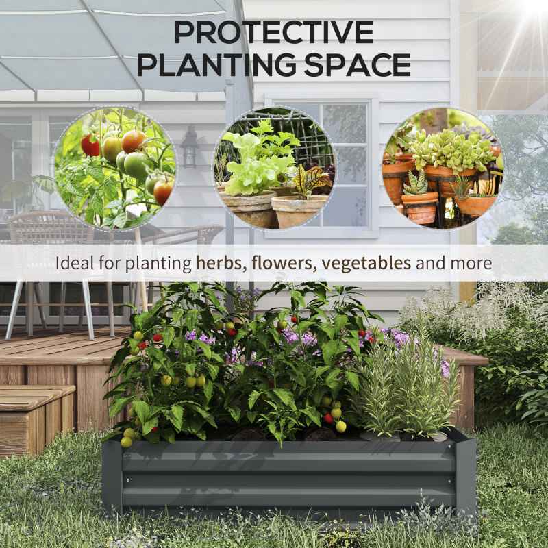 Outsunny Set of 2 291L Raised Garden Bed, Elevated Planter Box with Galvanised Steel Frame for Growing Flowers, Herbs, 100 x 100 x 30 cm, Dark Grey