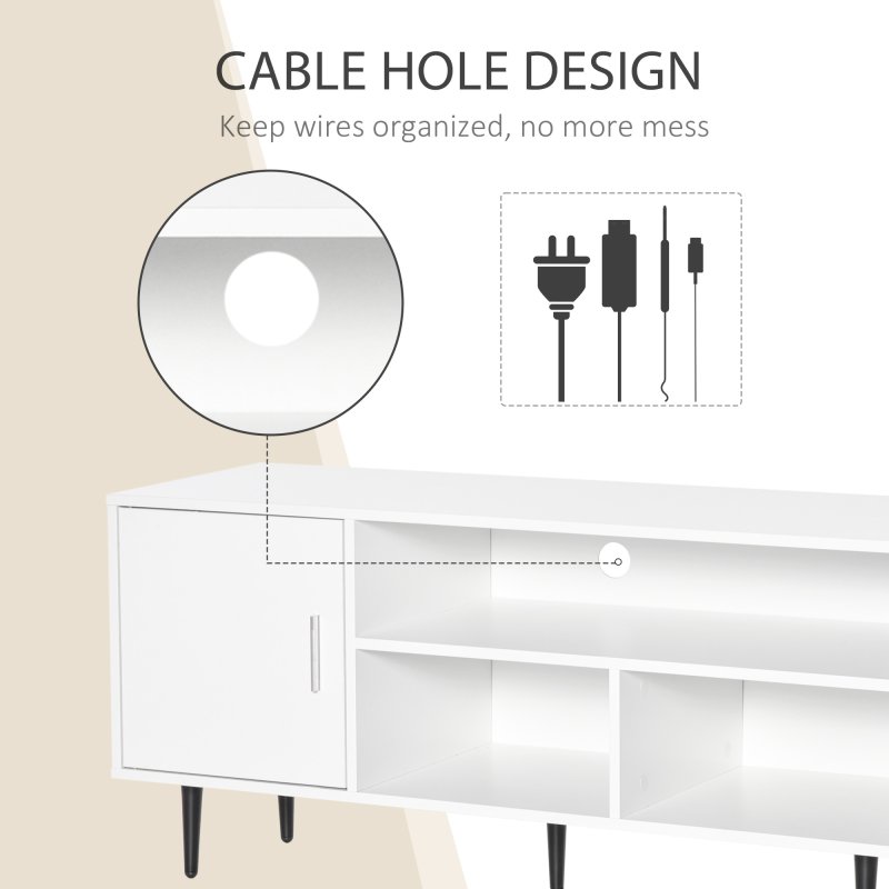 HOMCOM TV Stand Cabinet for Television up to 60 Inches, Modern TV Unit with Storage Shelf and Cable Hole for Living Room Bedroom, White