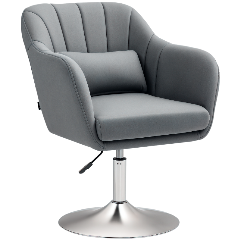 HOMCOM Swivel Microfibre Accent Chair for Living Room Contemporary Vanity Armchair with Adjustable Height Thick Cushion Lumbar Support Armrest for Bedroom Office Dark Grey