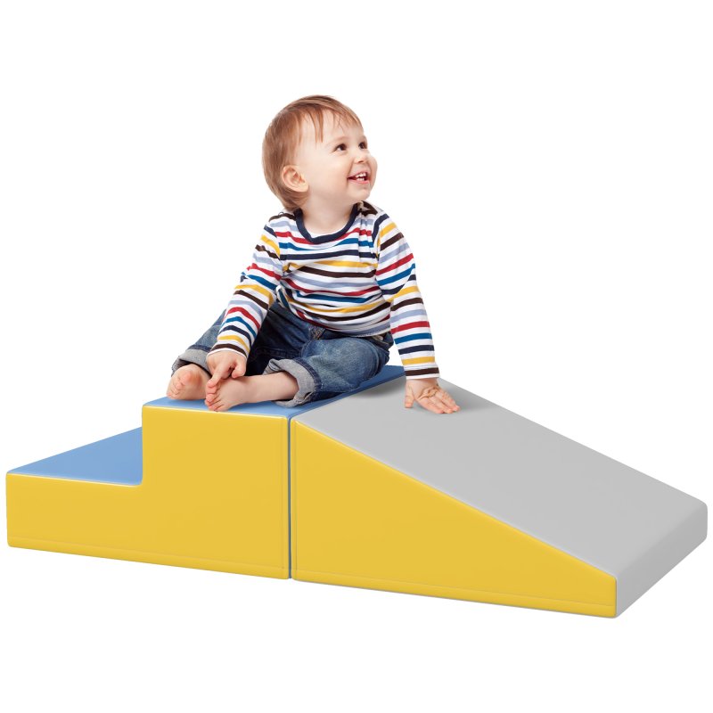 HOMCOM Soft Play Set, 2 Piece Kids Climb and Crawl Foam Play Activity Toys, Soft Play Equipment for Toddlers 12-36 Months, Grey