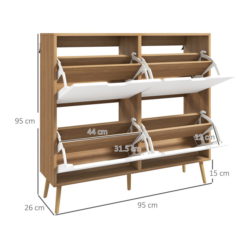 HOMCOM Modern Shoe Cabinet with 4 Flip Drawers and Adjustable Shelf, Hallway Shoe Cupboard Storage Organizer for 16 Pairs of Shoes