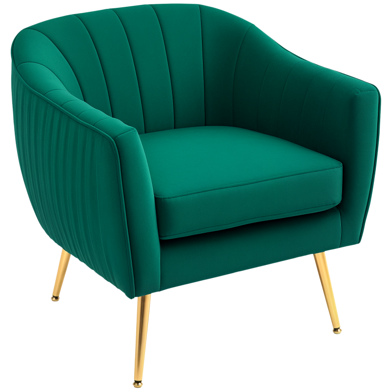 HOMCOM Velvet Tub chair, Luxury Accent Chair with Golden Metal Leg, Comfy Upholstered Armchair with Thick Padded Seat for Living Room
