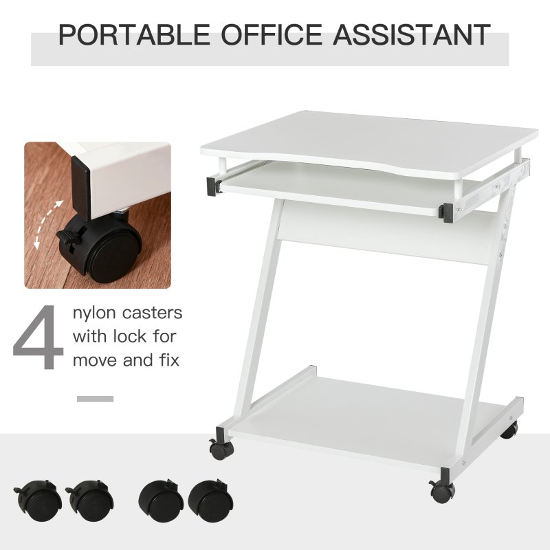 HOMCOM Movable Computer Desk with 4 Moving Wheels Sliding Keyboard Tray Home Office Workstation 