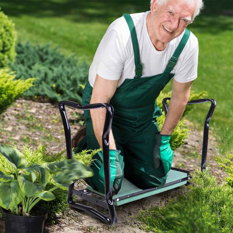 Outsunny 2 in 1 Garden Kneeler Seat, Kneeling Pad Support Bench, Foldable Knee Protector, Green