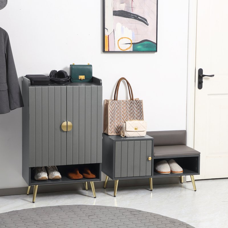 HOMCOM Modern Shoe Cabinet with 2 Doors, Open Shelf and Adjustable Shelves, 15 Pair Hallway Shoe Cupboard, Entryway Storage Unit