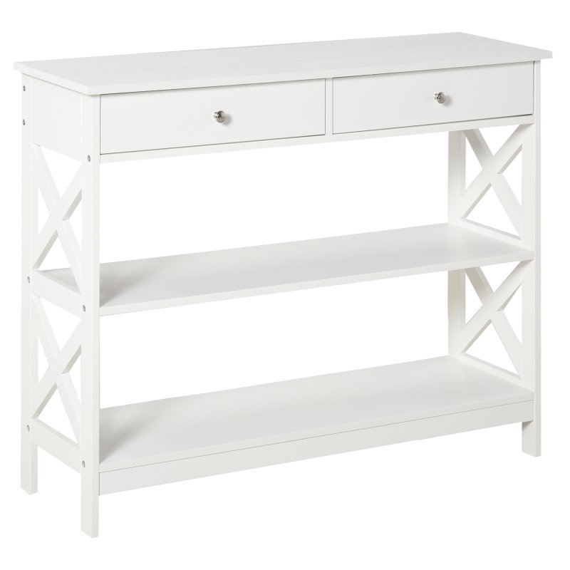 HOMCOM Console Table Side Desk w/ Shelves Drawers Open Top X Support Frame Living Room Hallway Home Office Furniture