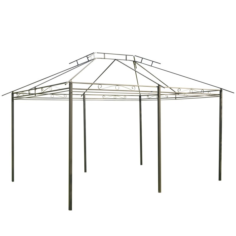 Outsunny 4m x 3(m)Garden Gazebo, Double Roof Outdoor Gazebo Canopy Shelter with Curtains, Solid Steel Frame for Patio, Garden